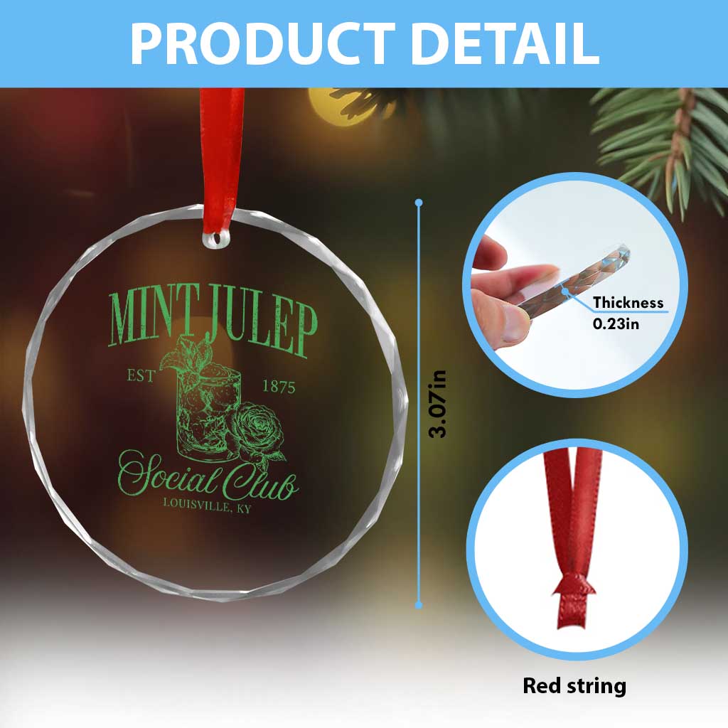 Mint Julep Social Club KY Funny Derby Cocktail Crystal Glass Ornament
