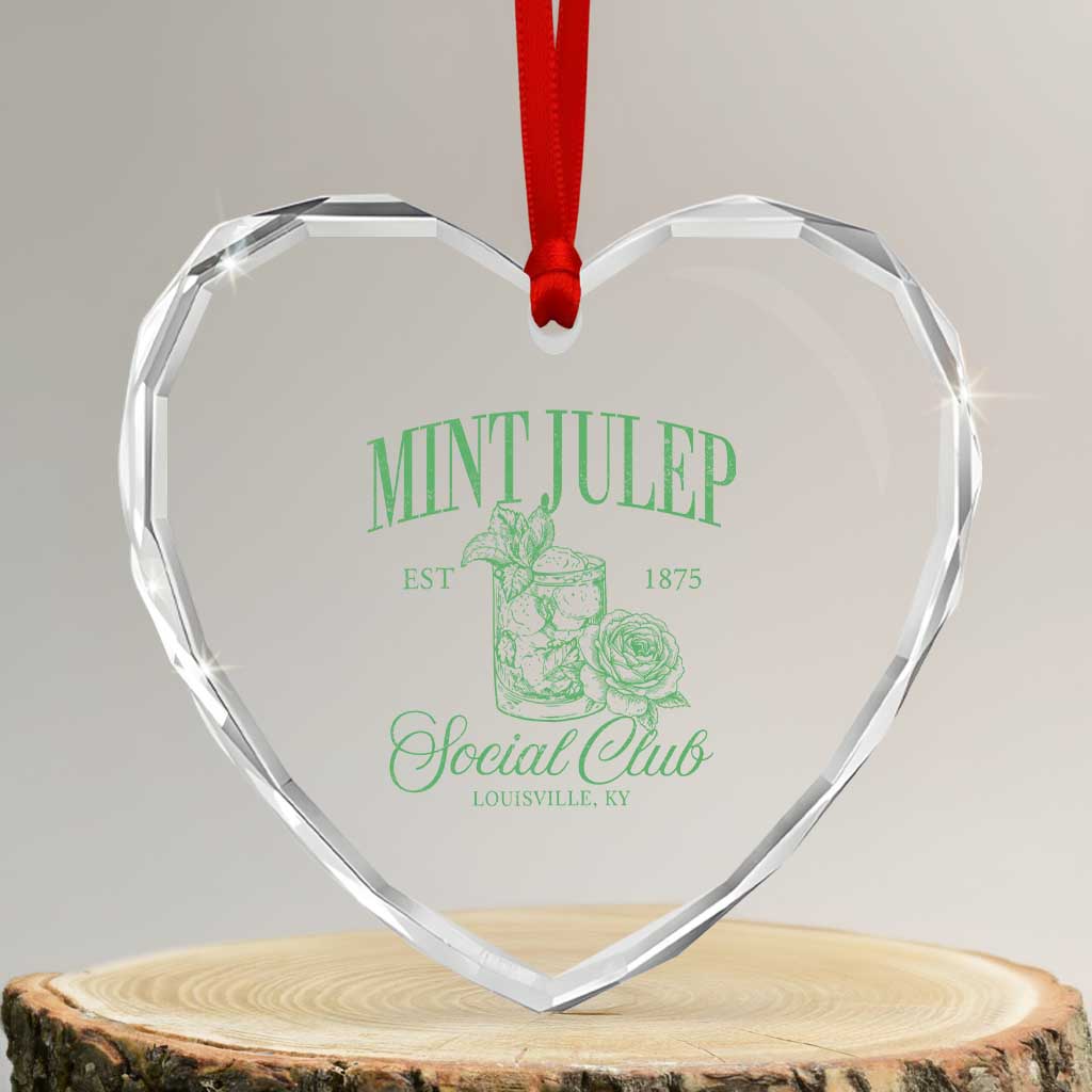 Mint Julep Social Club KY Funny Derby Cocktail Heart Crystal Glass Ornament