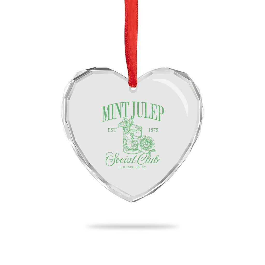 Mint Julep Social Club KY Funny Derby Cocktail Heart Crystal Glass Ornament