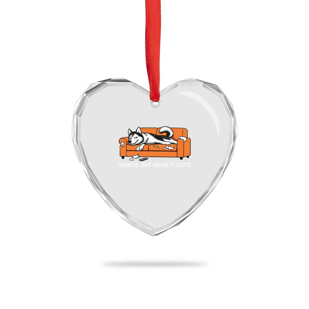 Mischievous Husky Owner Gift Heart Crystal Glass Ornament Chaos But Make It Cute
