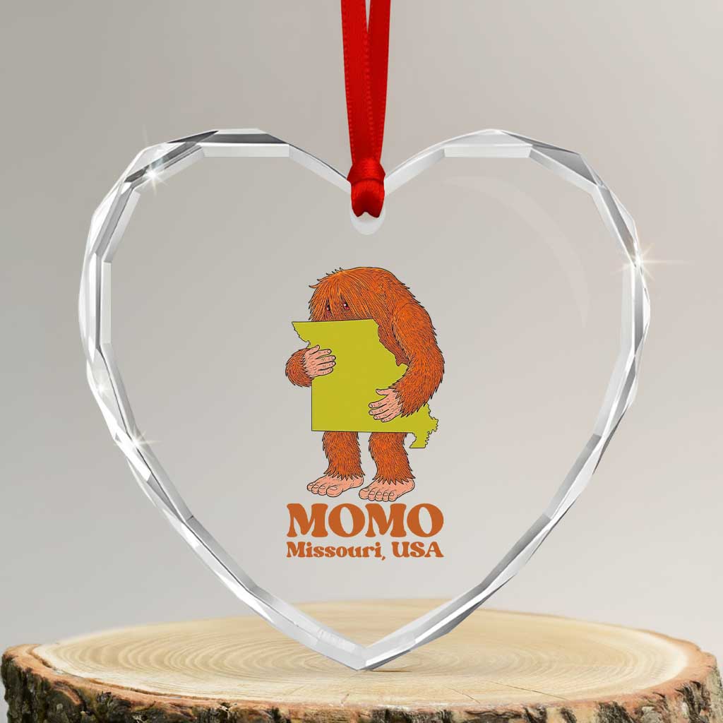 Missouri Cryptid Local Legend Heart Crystal Glass Ornament Momo The Monster Lover Graphic