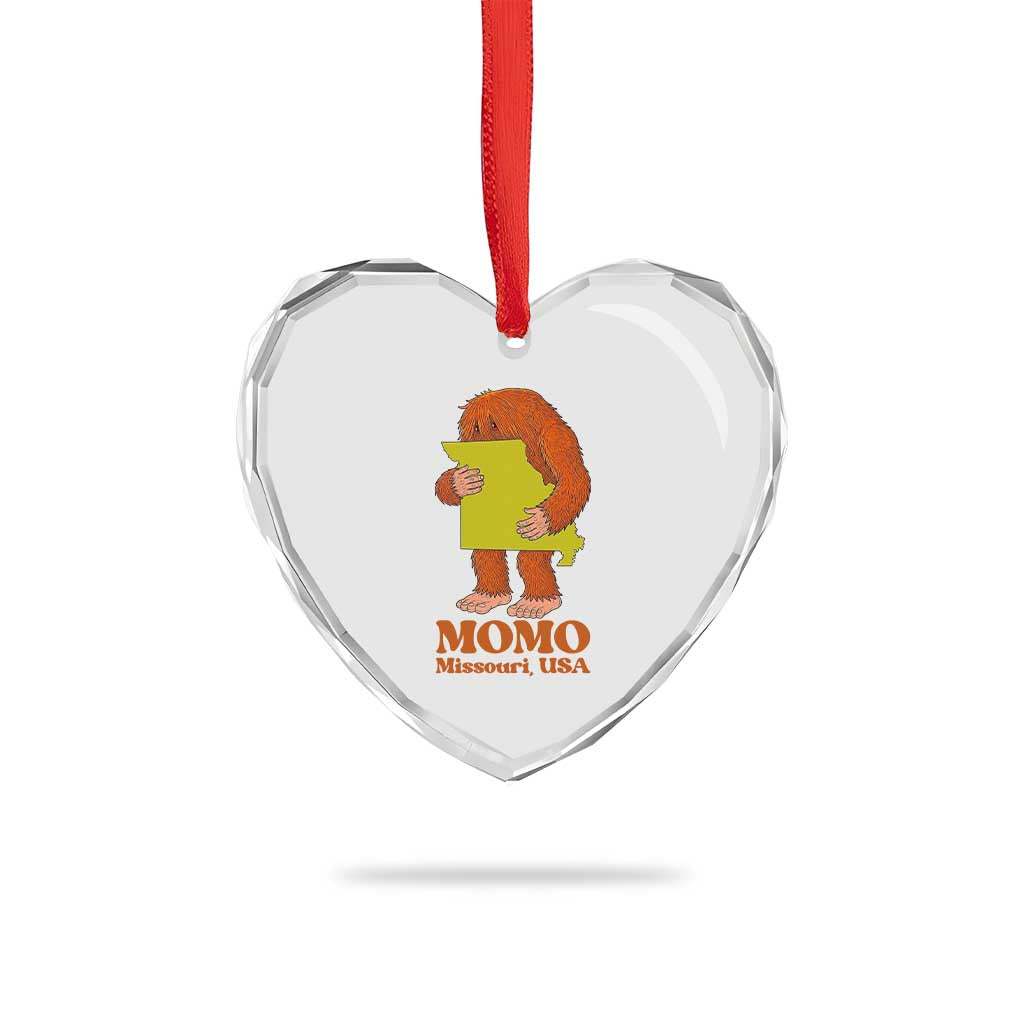 Missouri Cryptid Local Legend Heart Crystal Glass Ornament Momo The Monster Lover Graphic