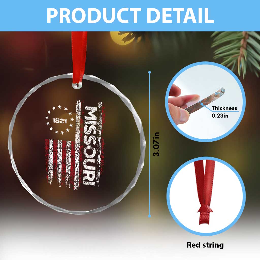 Missouri Missourian MO American Flag Established 1821 Crystal Glass Ornament