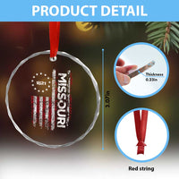 Missouri Missourian MO American Flag Established 1821 Crystal Glass Ornament