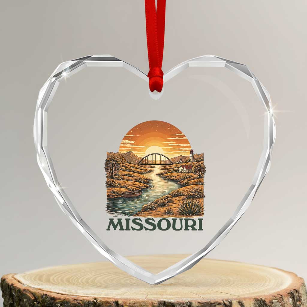Missouri Outdoors Adventure Heart Crystal Glass Ornament The Show Me State Souvenir