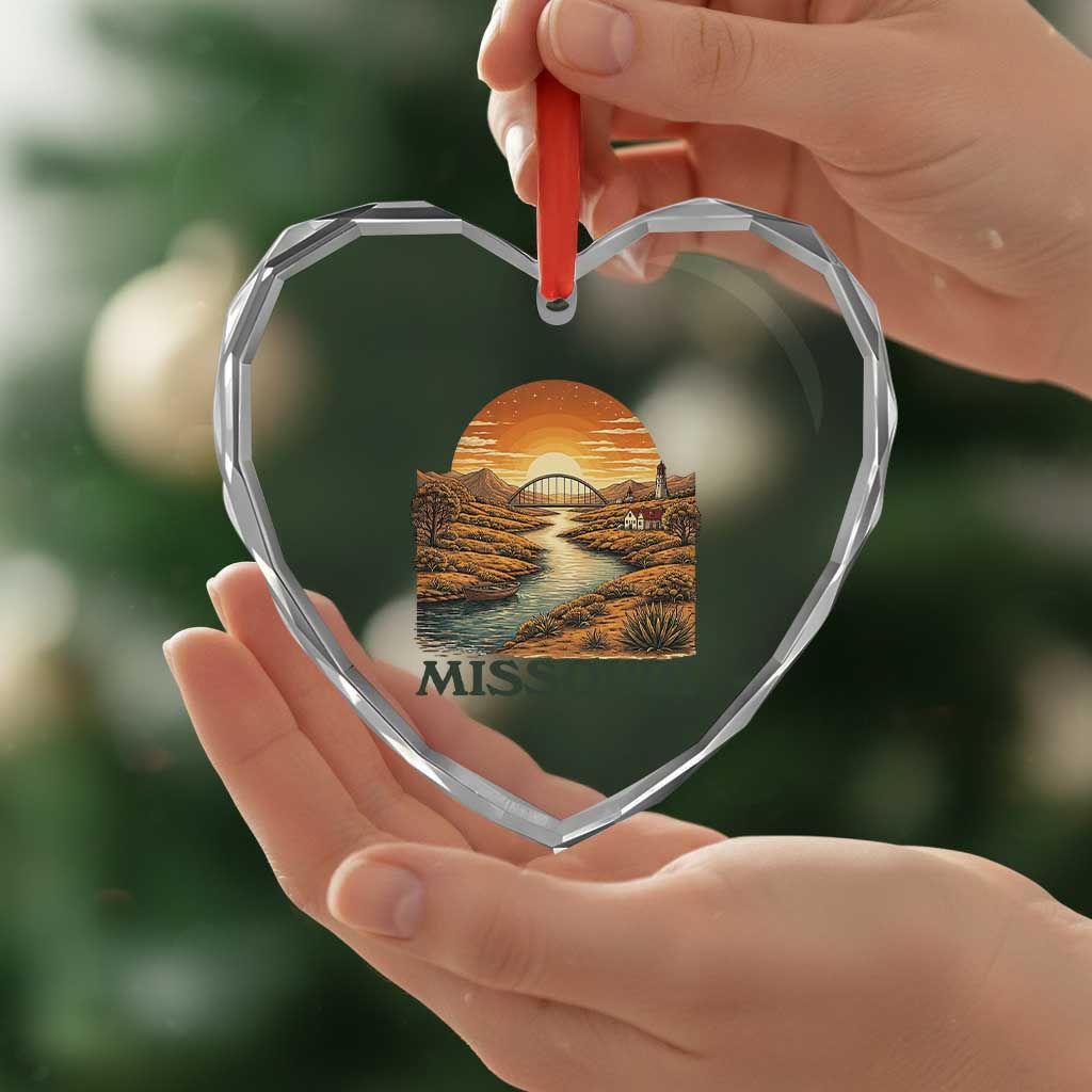 Missouri Outdoors Adventure Heart Crystal Glass Ornament The Show Me State Souvenir