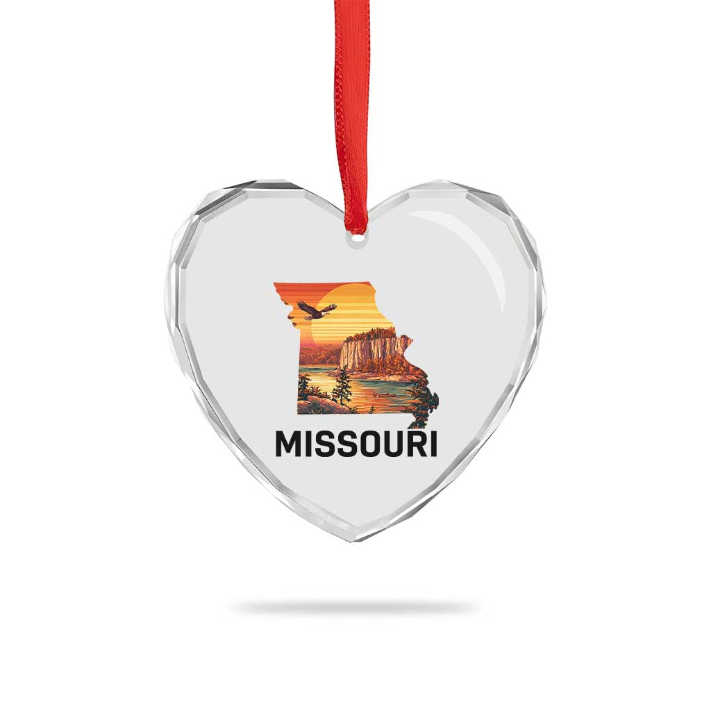 Missouri State Map Nature Travel Heart Crystal Glass Ornament The Show Me State Pride