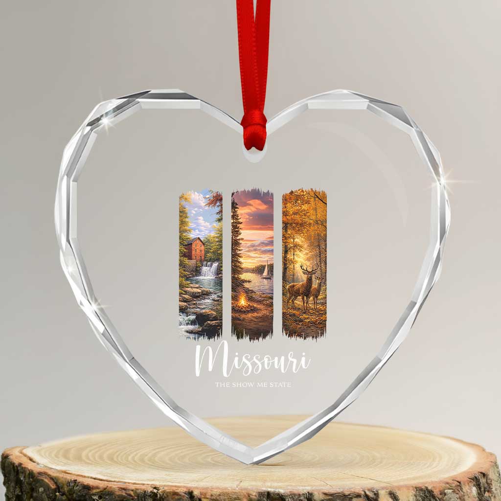 Missouri The Show Me State Heart Crystal Glass Ornament Midwest Pride