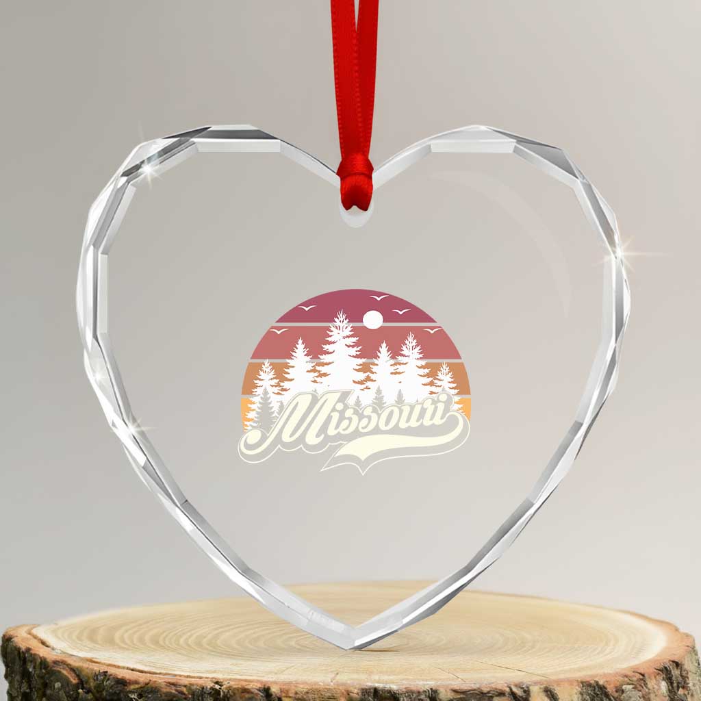 Missouri Travel Gift Heart Crystal Glass Ornament Vintage Forest River Landscape