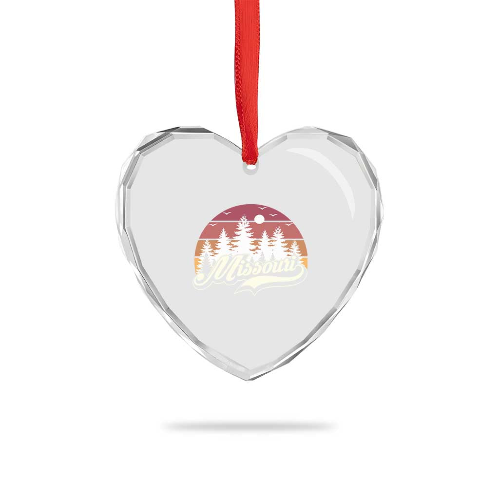 Missouri Travel Gift Heart Crystal Glass Ornament Vintage Forest River Landscape