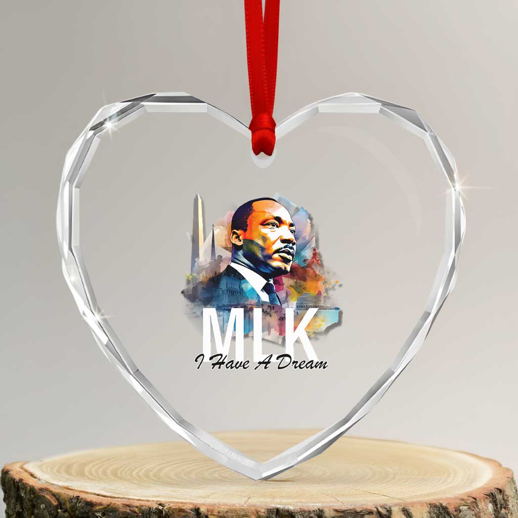 MLK I Have A Dream Heart Crystal Glass Ornament Martin Luther King Portrait Black History Month