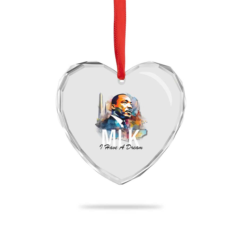 MLK I Have A Dream Heart Crystal Glass Ornament Martin Luther King Portrait Black History Month