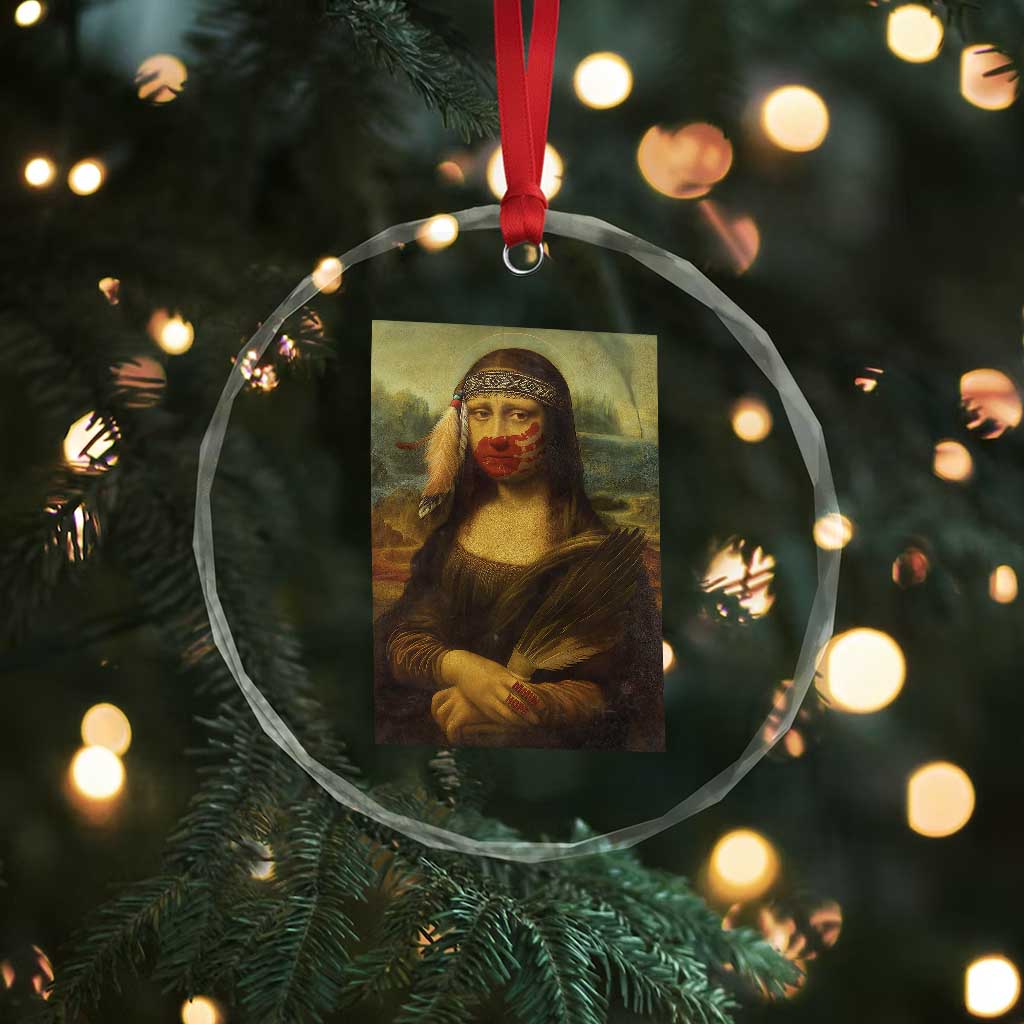 MMIW Awareness Crystal Glass Ornament Mona Lisa Red Handprint Indigenous Woman Stop Stolen Sisters