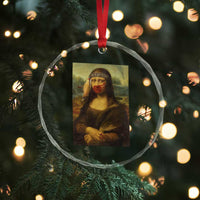 MMIW Awareness Crystal Glass Ornament Mona Lisa Red Handprint Indigenous Woman Stop Stolen Sisters