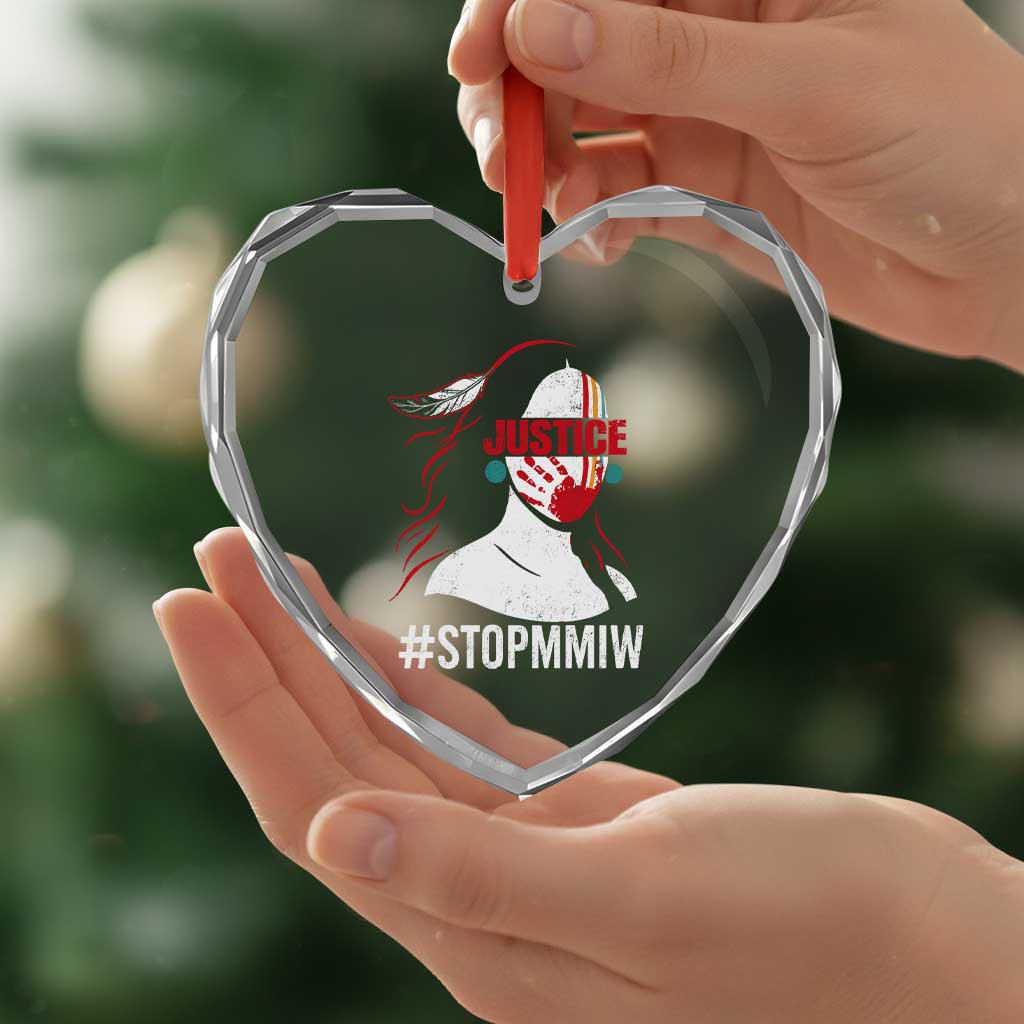 MMIW Awareness Heart Crystal Glass Ornament Justice For Indigenous Woman Stop Stolen Sisters