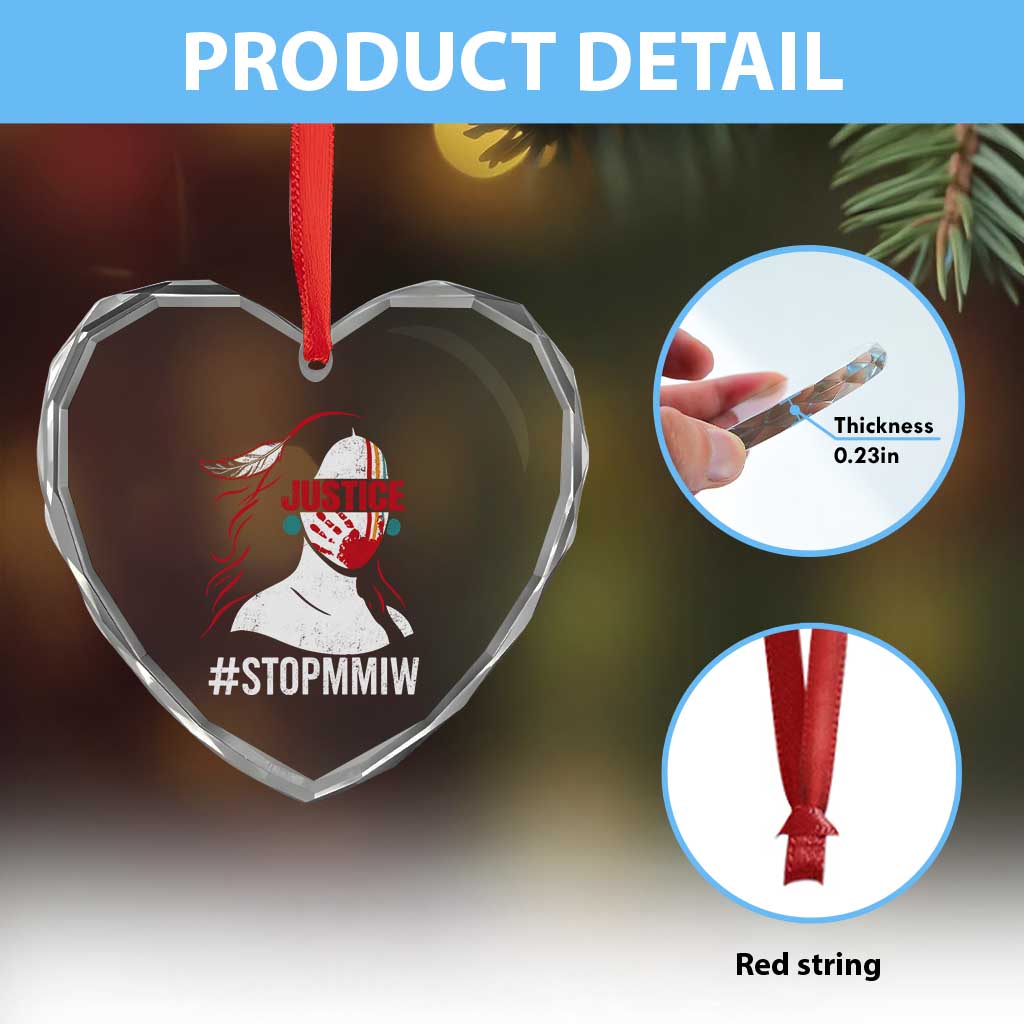MMIW Awareness Heart Crystal Glass Ornament Justice For Indigenous Woman Stop Stolen Sisters