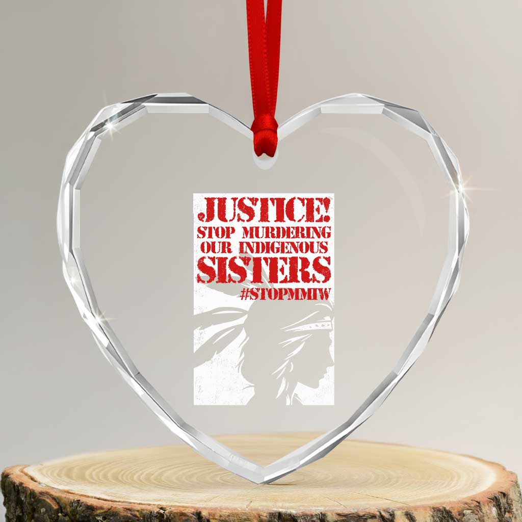 MMIW Awareness Heart Crystal Glass Ornament Justice Stop Murdering Our Indigenous Sisters