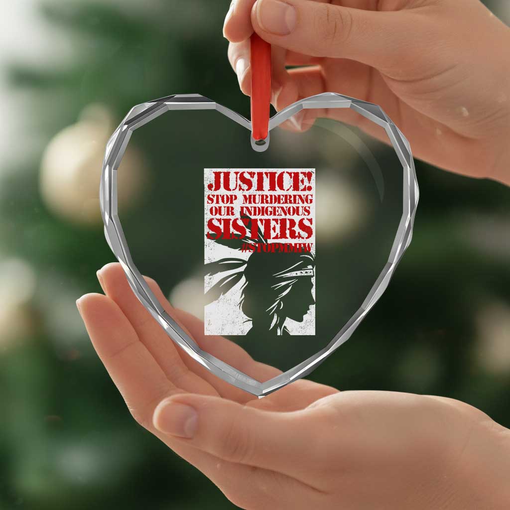 MMIW Awareness Heart Crystal Glass Ornament Justice Stop Murdering Our Indigenous Sisters
