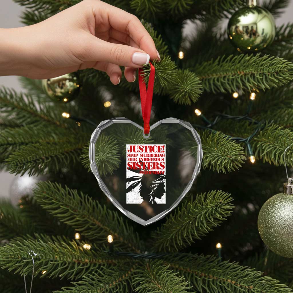 MMIW Awareness Heart Crystal Glass Ornament Justice Stop Murdering Our Indigenous Sisters