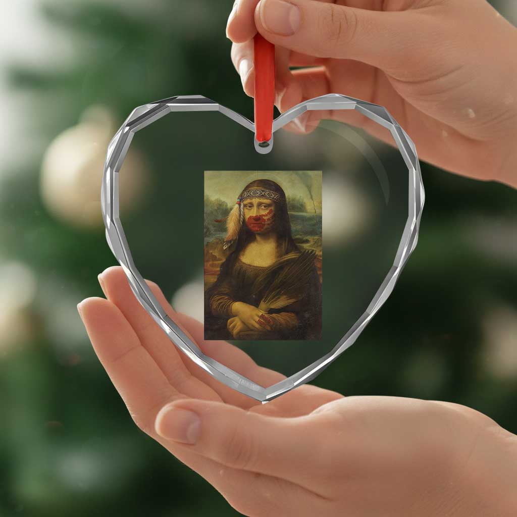 MMIW Awareness Heart Crystal Glass Ornament Mona Lisa Red Handprint Indigenous Woman Stop Stolen Sisters