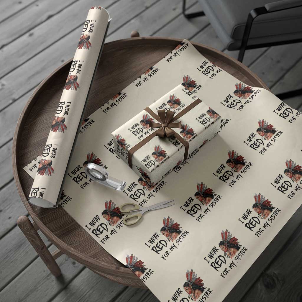 MMIW Awareness Month Indigenous Support Gift Wrapping Paper Roll I Wear Red For My Sister