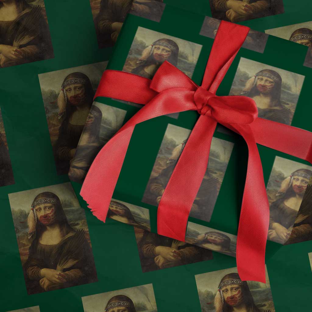 MMIW Awareness Wrapping Paper Roll Mona Lisa Red Handprint Indigenous Woman Stop Stolen Sisters