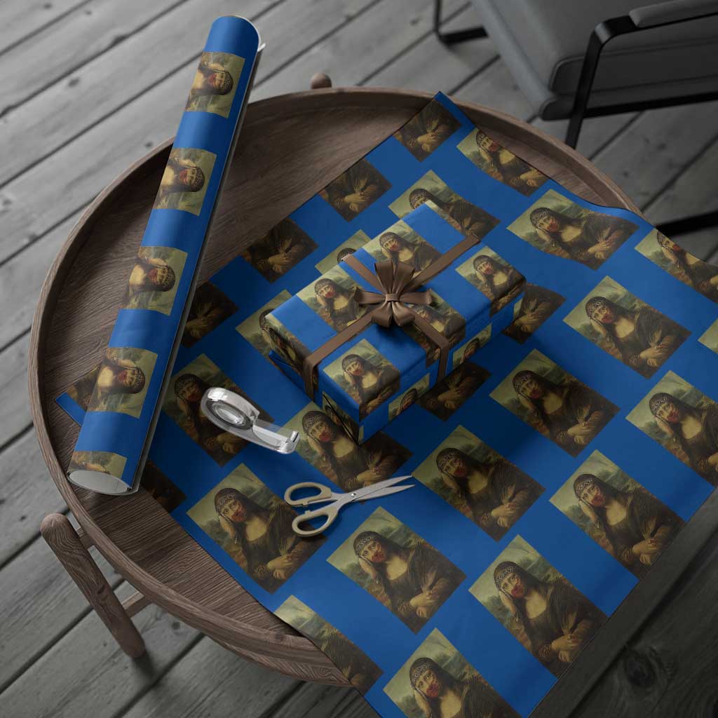 MMIW Awareness Wrapping Paper Roll Mona Lisa Red Handprint Indigenous Woman Stop Stolen Sisters