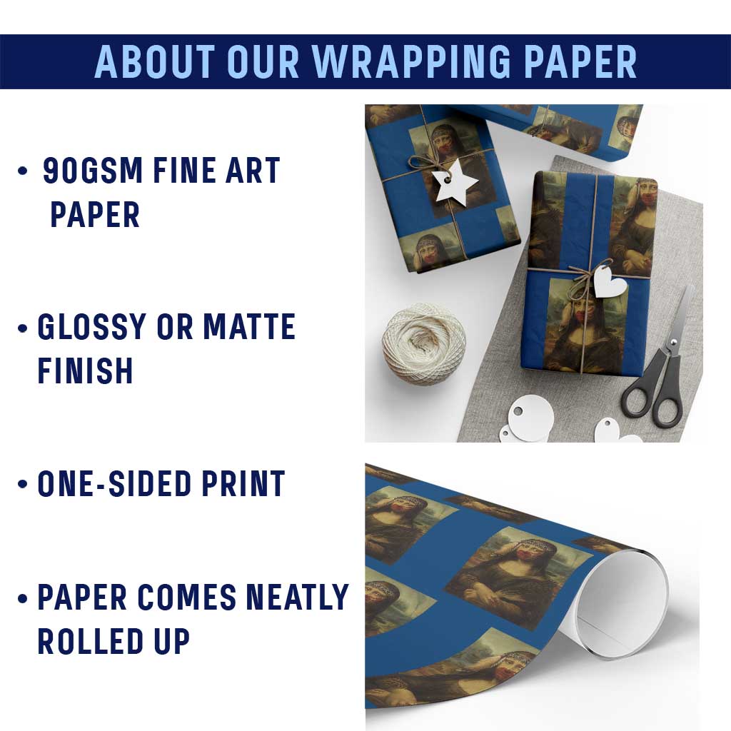 MMIW Awareness Wrapping Paper Roll Mona Lisa Red Handprint Indigenous Woman Stop Stolen Sisters