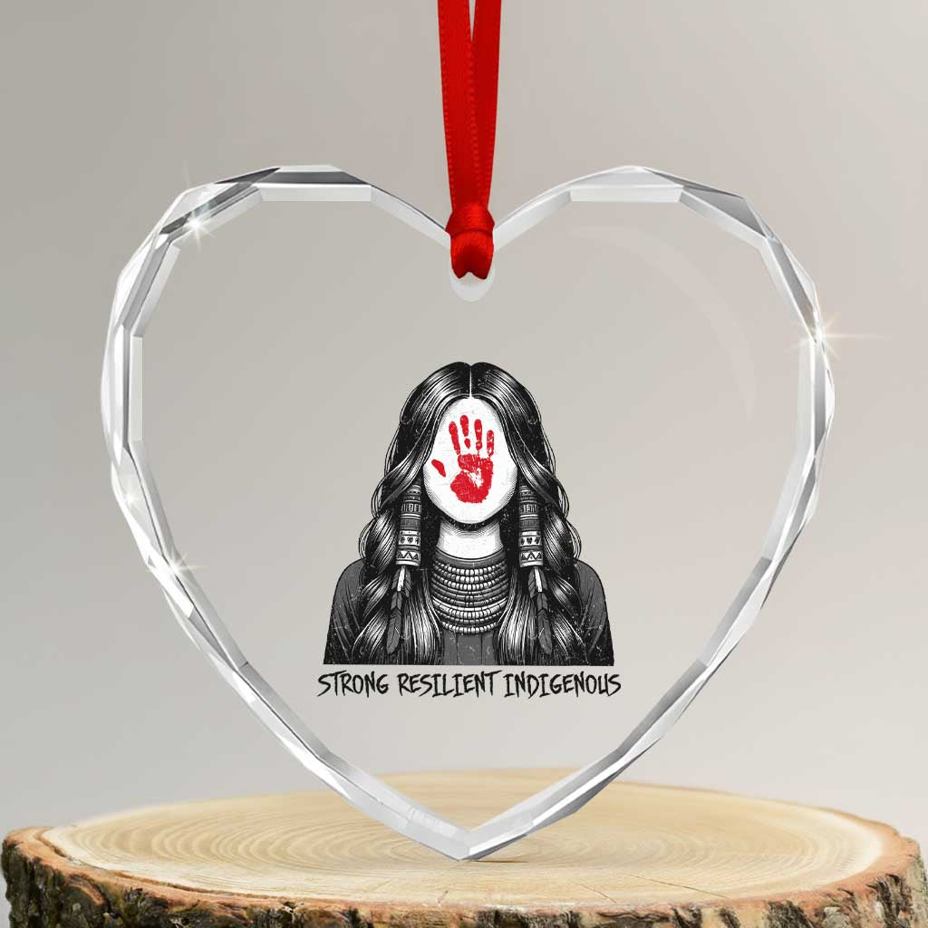 MMIW Strong Resilient Indigenous Heart Crystal Glass Ornament Stand With Native Women Support