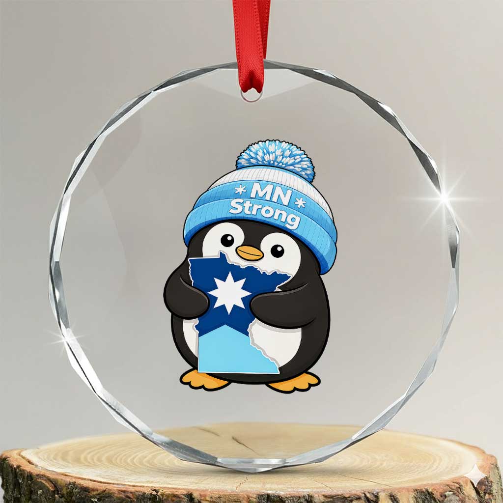 MN Strong Cute Penguin Crystal Glass Ornament Minnesota State Pride Gift