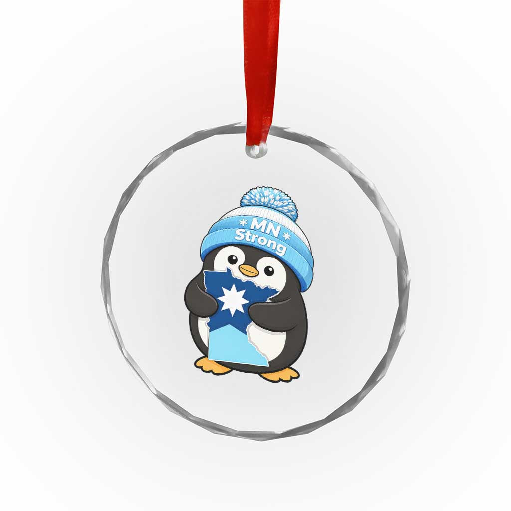 MN Strong Cute Penguin Crystal Glass Ornament Minnesota State Pride Gift