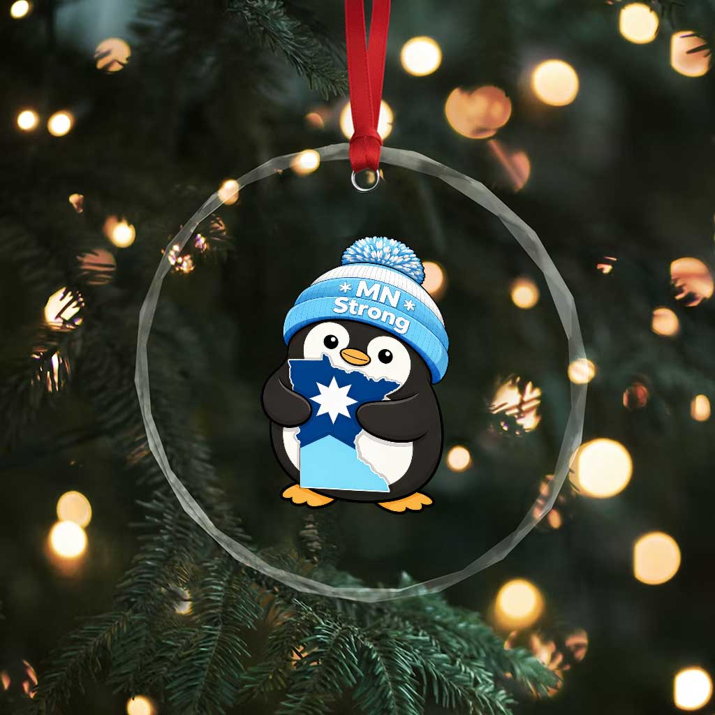 MN Strong Cute Penguin Crystal Glass Ornament Minnesota State Pride Gift