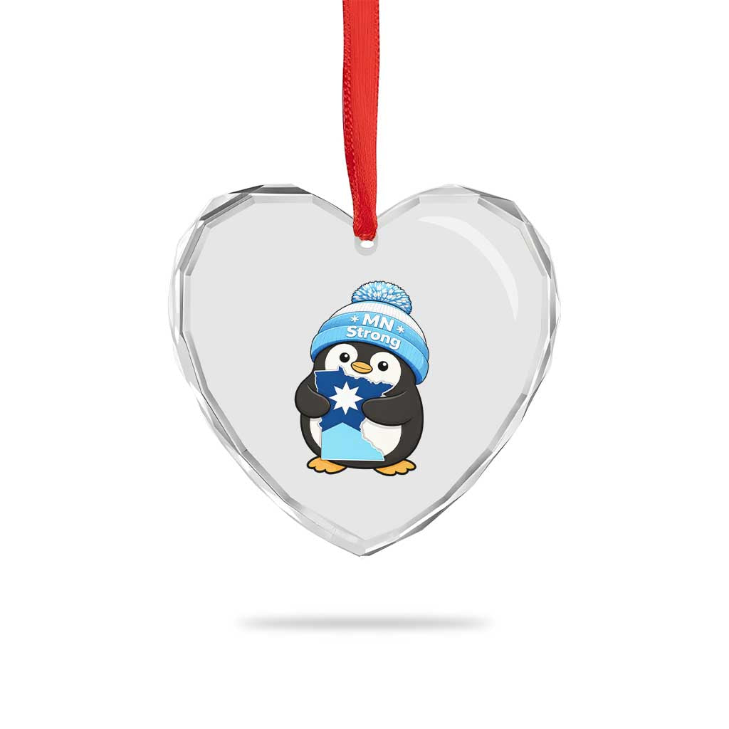 MN Strong Cute Penguin Heart Crystal Glass Ornament Minnesota State Pride Gift