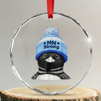 MN Strong Winter Loon with Blue Beanie Crystal Glass Ornament Stand with Minnesota Justice Protest