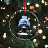 MN Strong Winter Loon with Blue Beanie Crystal Glass Ornament Stand with Minnesota Justice Protest