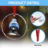 MN Strong Winter Loon with Blue Beanie Crystal Glass Ornament Stand with Minnesota Justice Protest