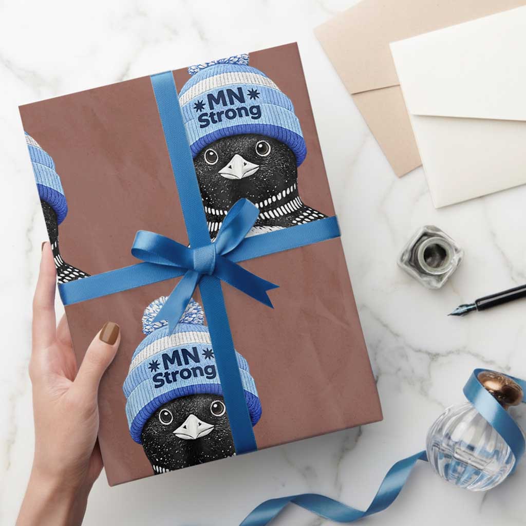 MN Strong Winter Loon with Blue Beanie Wrapping Paper Roll Stand with Minnesota Justice Protest