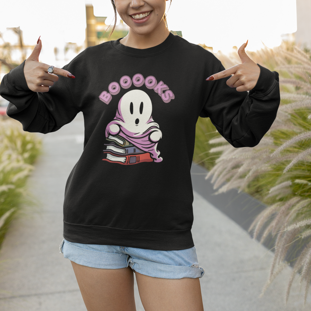 Halloween Reading Sweatshirt Booooks Cute Ghost Boo Sheet - Wonder Print Shop