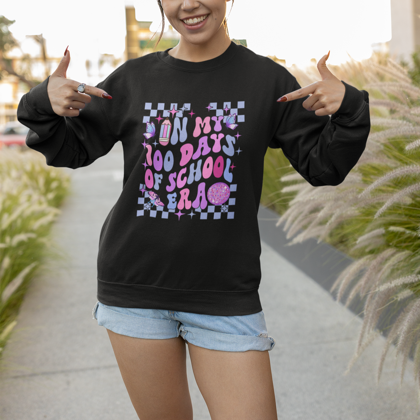 In My 100 Days of School Era Sweatshirt Retro Groovy - Wonder Print Shop