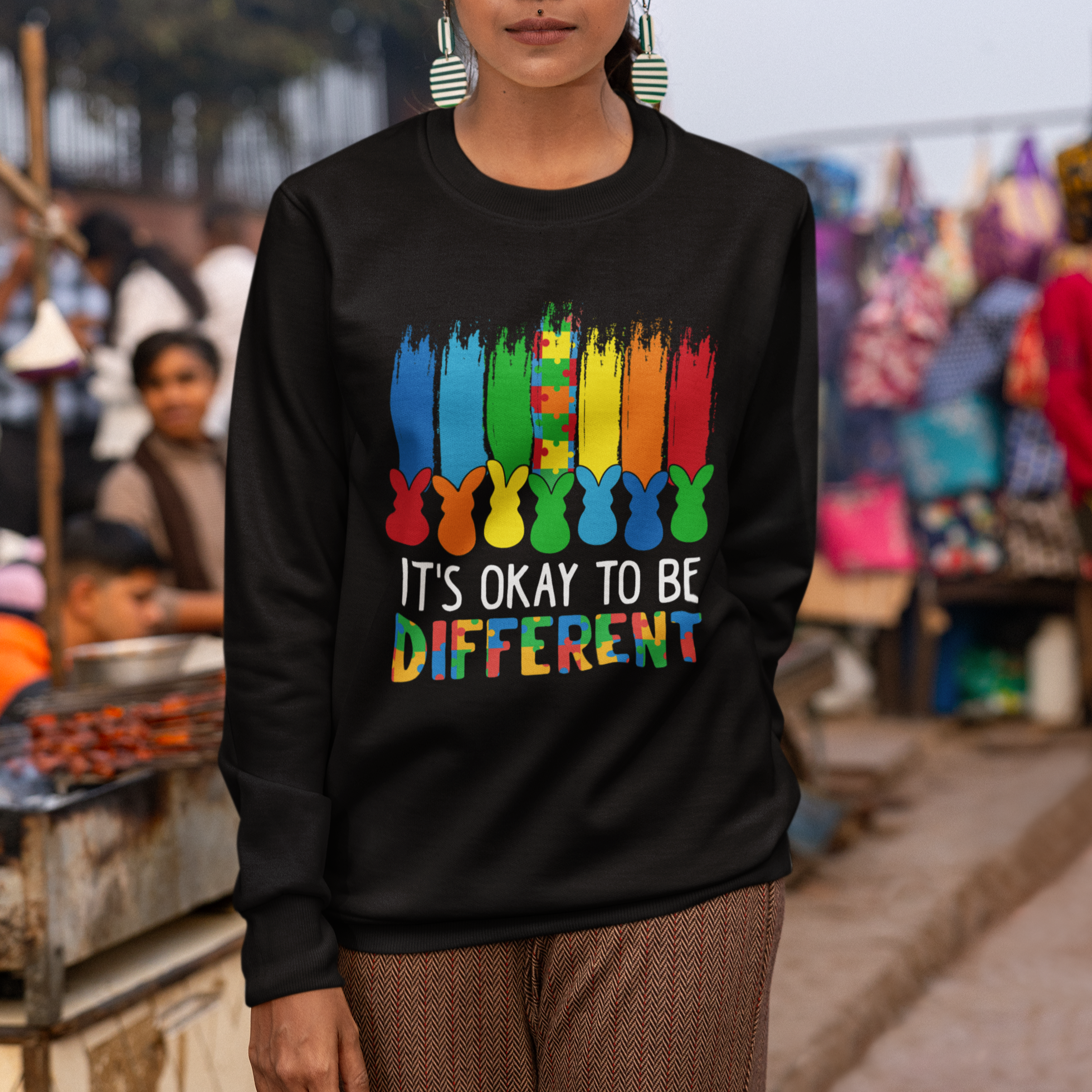 Autism Awareness Sweatshirt It's OK To Be Different Puzzle Easter Bunny - Wonder Print Shop