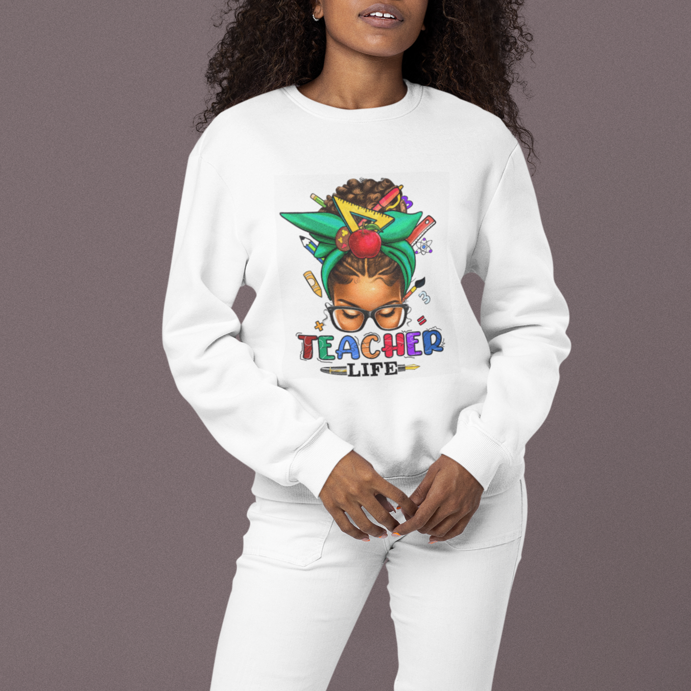 Black Teacher Life Messy Bun African American Educate Sweatshirt - Wonder Print Shop