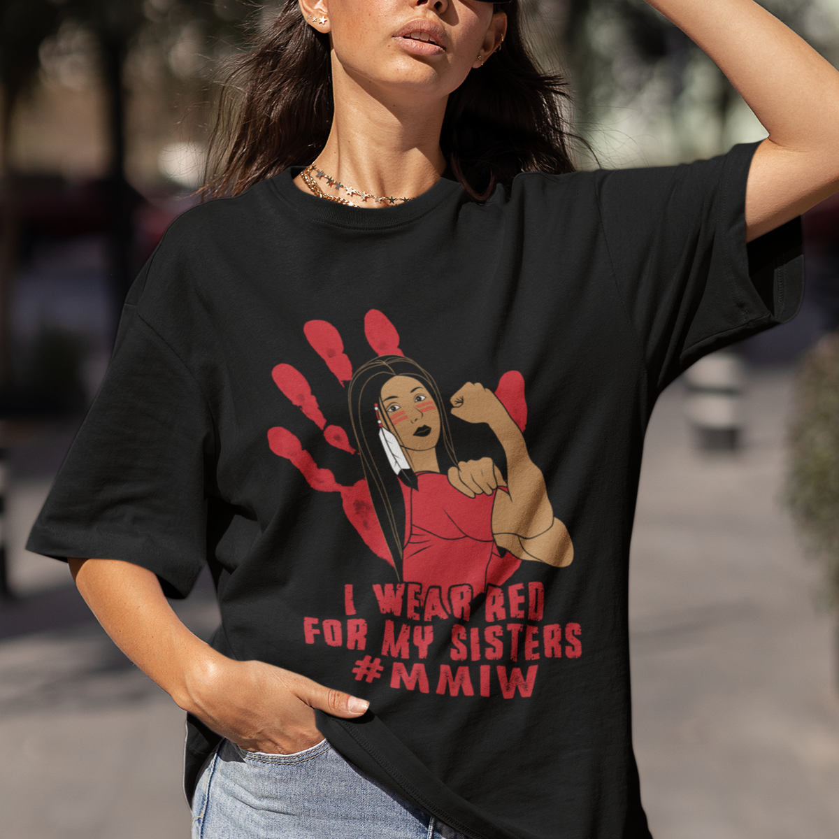 Native American Indigenous MMIW Awareness T Shirt I Wear Red For My Sisters - Wonder Print Shop