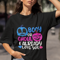 Halloween Gender Reveal T Shirt Boy Or Girl I Already Love You Blue Or Pink Cute Pumpkin Baby Shower - Wonder Print Shop