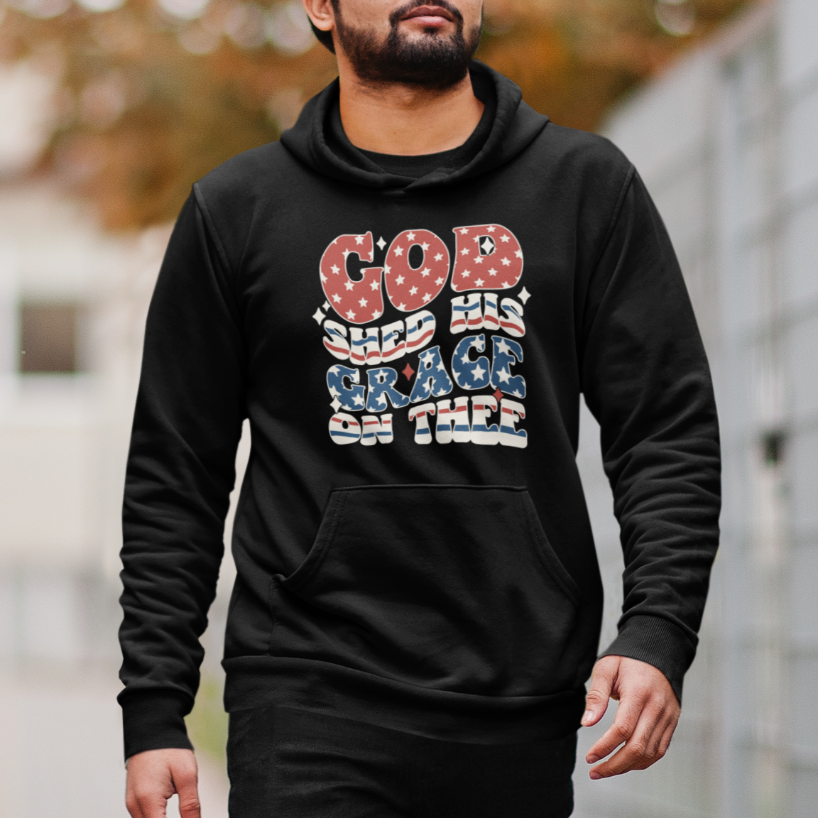 God Blessing Hoodie God Shed His Grace On Thee Amercan Flag - Wonder Print Shop