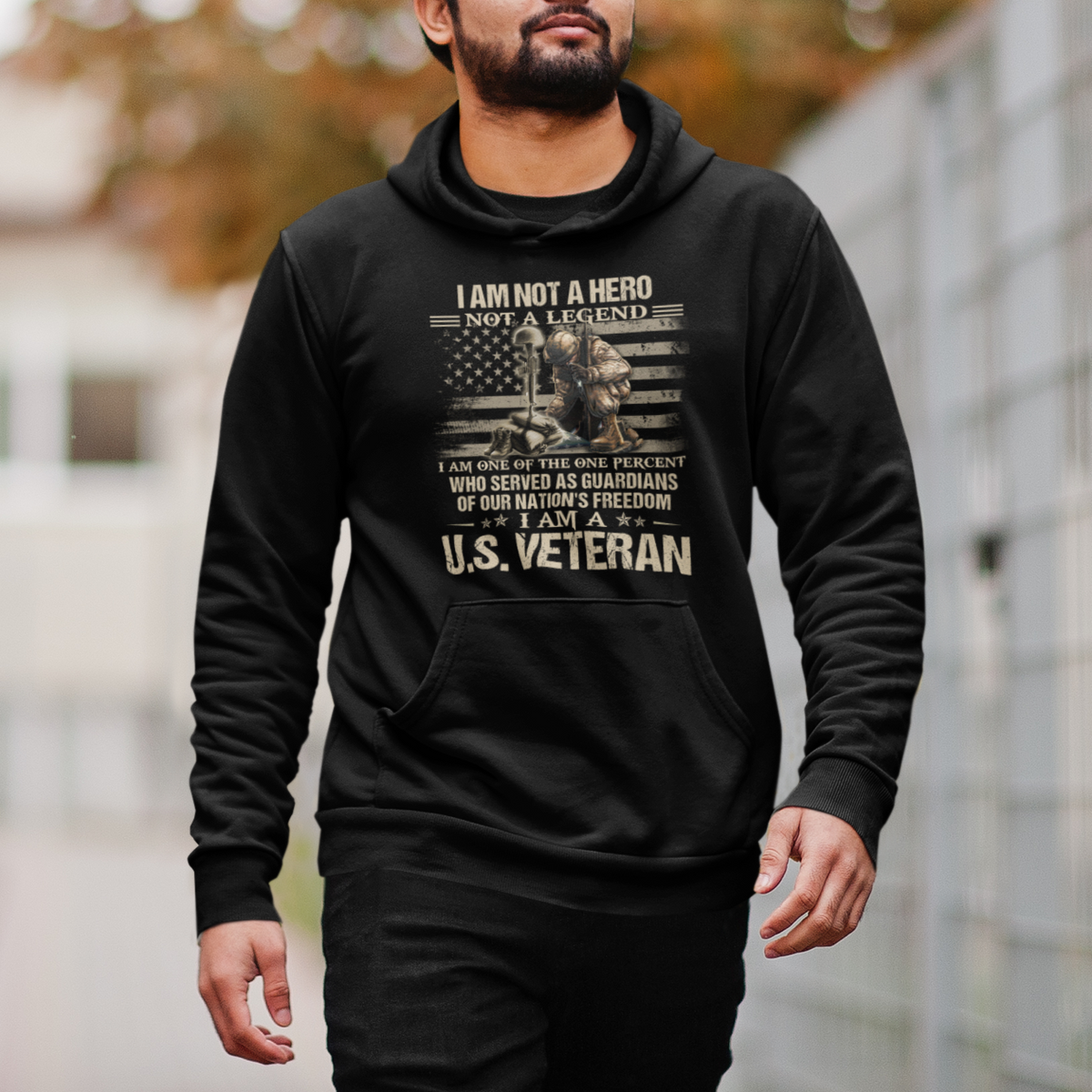 American Veteran Hoodie I Am Not A Hero Not A Legend US Flag Soldier Combat Boots And Dog Tags - Wonder Print Shop