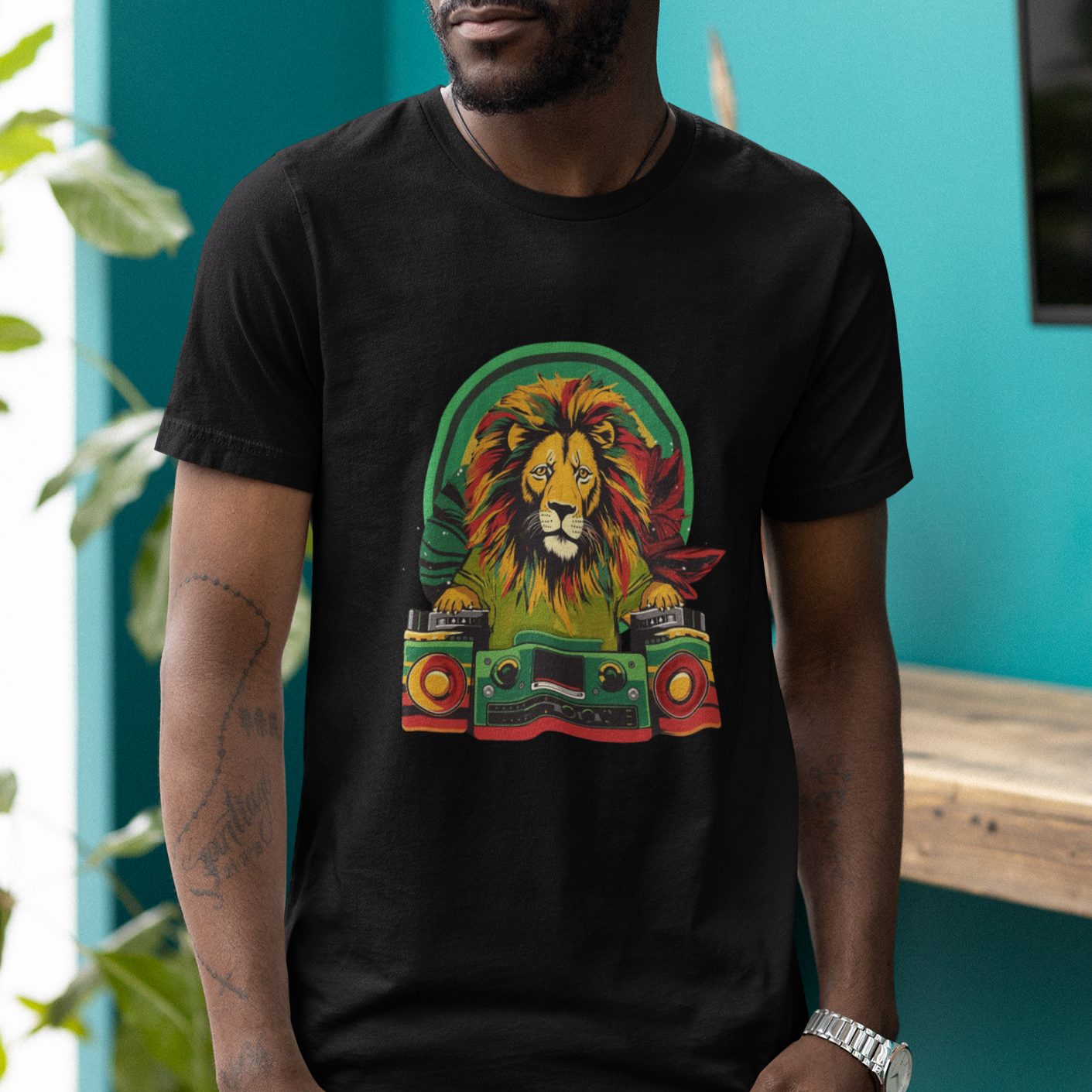 Rasta Reggae Music Headphones Jamaican Pride Lion Boombox T Shirt - Wonder Print Shop
