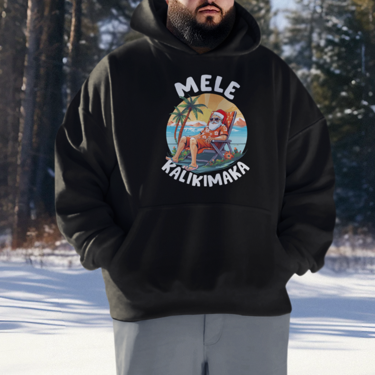 Mele Kalikimaka Tropical Hawaiian Christmas in Hawaii Sunbath Santa Hoodie - Wonder Print Shop