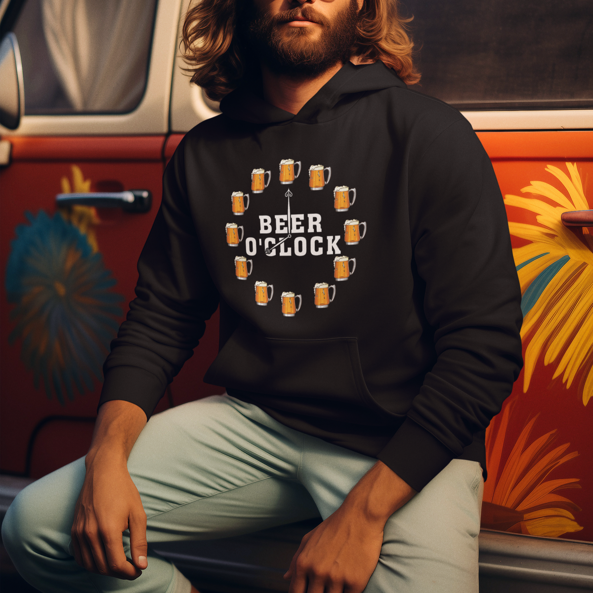 Funny Drinking Hoodie Beer O'Clock Time For Drinker - Wonder Print Shop