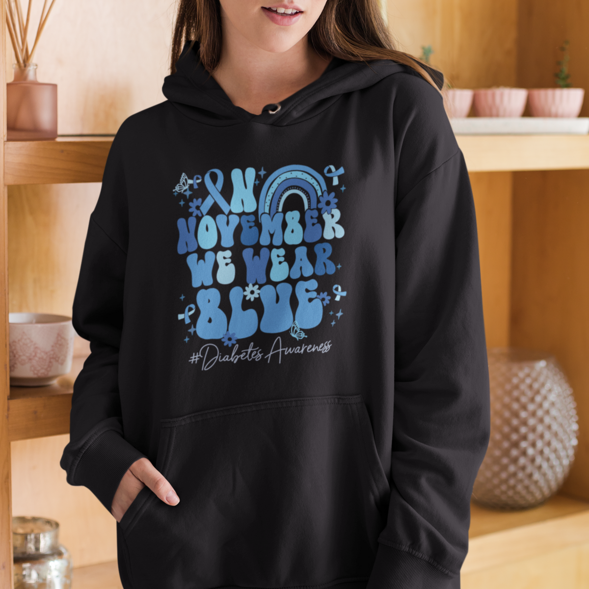 In November We Wear Blue Groovy Diabetic Diabetes Awareness Hoodie - Wonder Print Shop