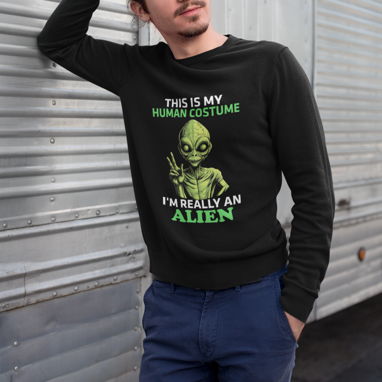 Alien Costume Sweatshirt This Is My Human Costume I'm Really Weird Weirdo - Wonder Print Shop